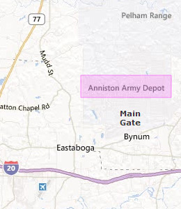 Map of Anniston Army Depot, AL hotels