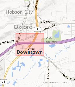 Map of Oxford, AL hotels