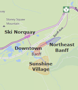 banff hotels map alberta downtown ab