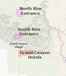Map of Grand Canyon National Park, AZ hotels