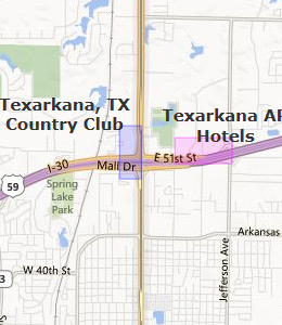 Map of Texarkana, AR hotels