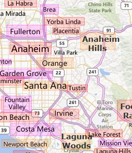 Map of Orange County, CA hotels