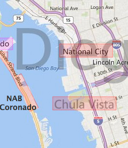 Map of South San Diego, CA hotels