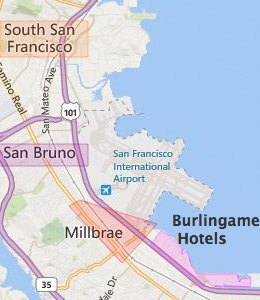 Map of San Francisco Airport, CA hotels