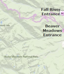 Map of Rocky Mountain National Park, CO hotels