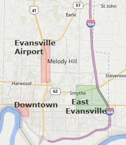 Map of Evansville, IN hotels
