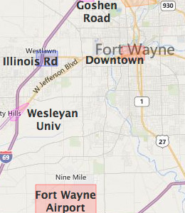 Map of Fort Wayne, IN hotels