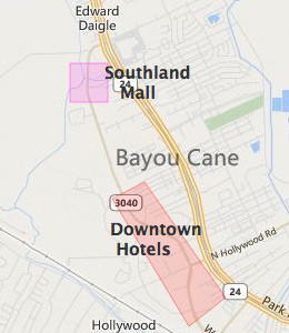 Map of Houma, LA hotels
