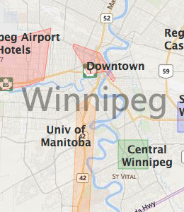 Map of Winnipeg, MB hotels