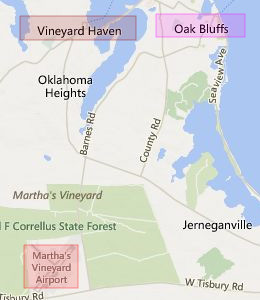 Map of Martha's Vineyard, MA hotels