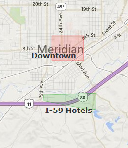 Map of Meridian, MS hotels