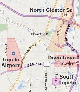 Map of Tupelo, MS hotels