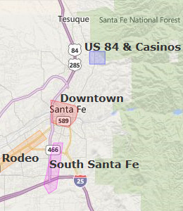 Map of Santa Fe, NM hotels