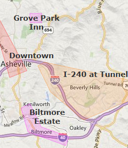 Map of Asheville, NC hotels