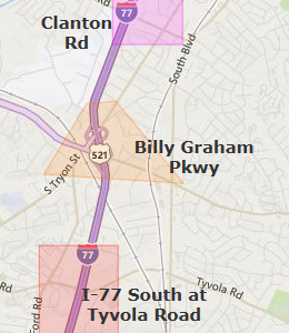 Map of I-77 South Charlotte, NC hotels