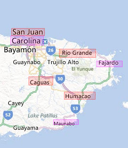 Map of Puerto Rico, PR hotels