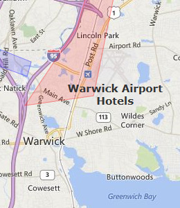Map of Warwick, RI hotels
