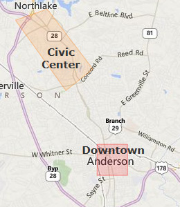 Map of Anderson, SC hotels