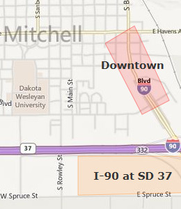 Map of Mitchell, SD hotels