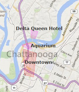 Map of Chattanooga, TN hotels