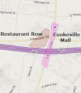 Map of Cookeville, TN hotels