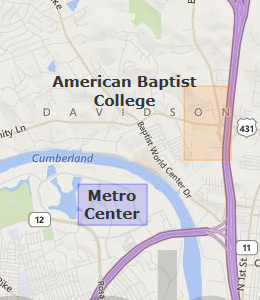 Map of North Nashville, TN hotels