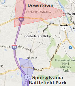 Map of Fredericksburg, VA hotels