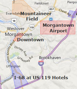 Map of Morgantown, WV hotels