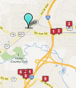 Map of Attalla, AL hotels