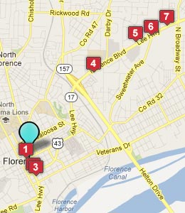 Map of Florence, AL hotels