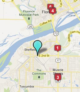 Map of Sheffield, AL hotels