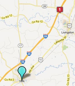 Map of York, AL hotels