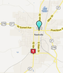 Map of Nashville, AR hotels