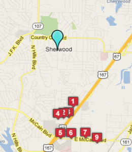 Map of Sherwood, AR hotels