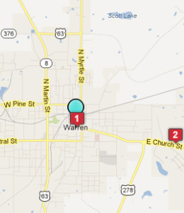 Map of Warren, AR hotels