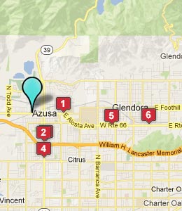 Map of Azusa, CA hotels