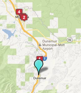 Map of Dunsmuir, CA hotels