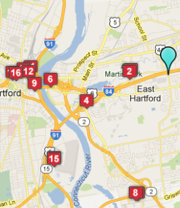 Map of East Hartford, CT hotels