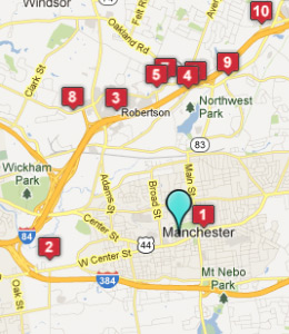 Map of Manchester, CT hotels