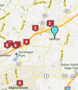 Map of Vernon, CT hotels