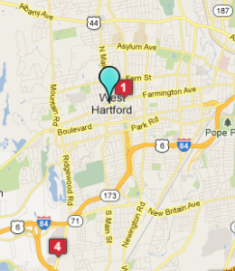 Map of West Hartford, CT hotels