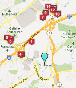 Map of Christiana, DE hotels