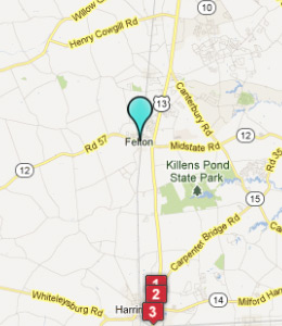 Map of Felton, DE hotels