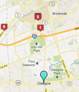 Map of Glasgow, DE hotels