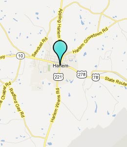 Map of Harlem, GA hotels