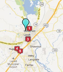 Map of West Point, GA hotels