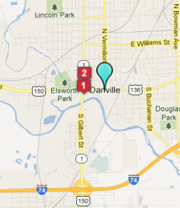 Map of Danville, IL hotels