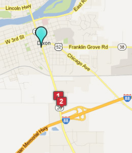 Map of Dixon, IL hotels