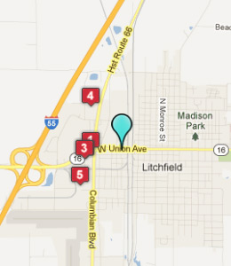 Map of Litchfield, IL hotels
