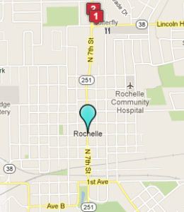 Map of Rochelle, IL hotels
